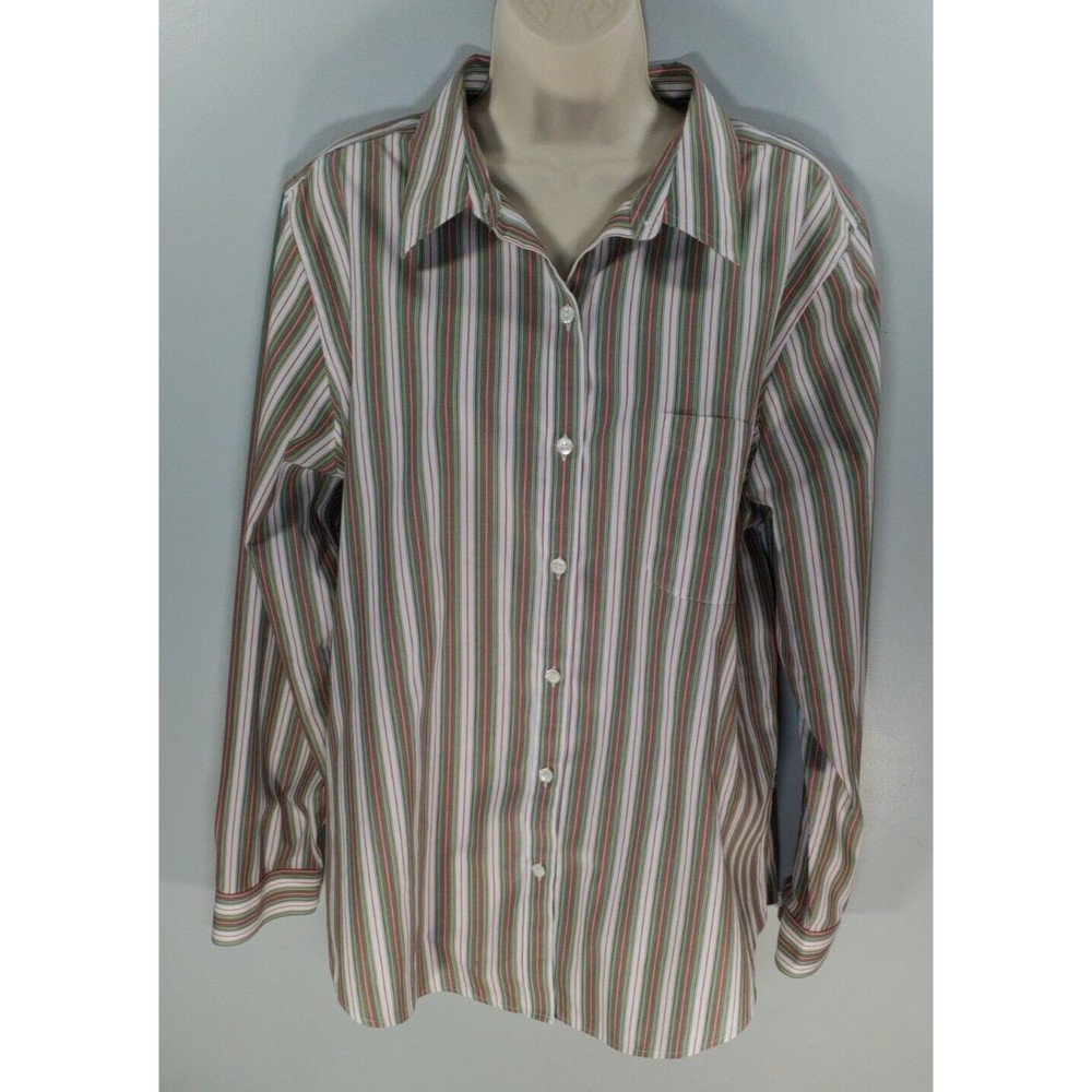 LL Bean Wrinkle Free Womens Size XL Button Down LS Shirt Multi Color Stripe